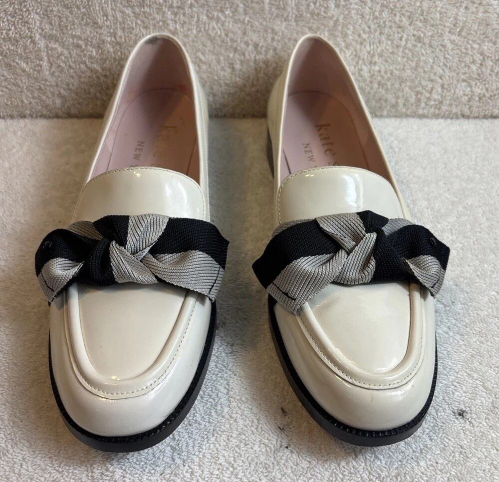Kate Spade Women's Sz 8 B Leandra Loafers In Patent Leather Cream & Black